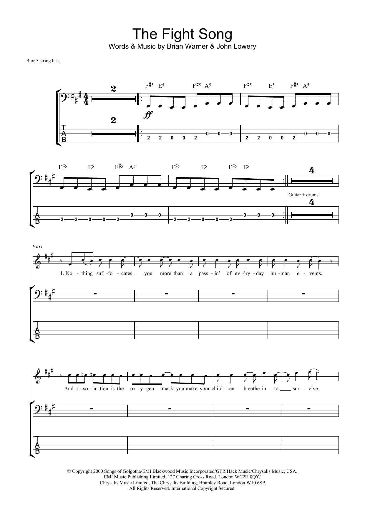 Produktgalerie: Seite 1 von 1 The Fight Song, Marilyn Manson, E-Bass