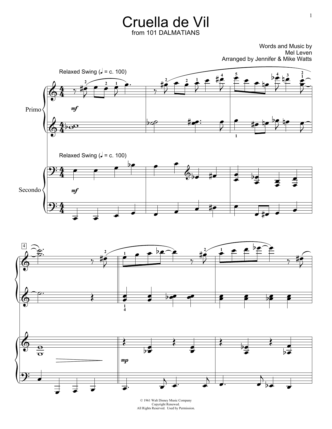 Product picture to: Cruella De Vil (from 101 Dalmations) (arr. Jennifer and Mike Watts)