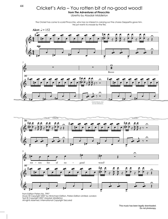 Produktgalerie: Seite 1 von 1 Cricket's Aria - You Rotten Bit Of No-Good Wood! (from 'The Adventures Of Pinocchio'), Jonathan Dove, Gesang, Klavier