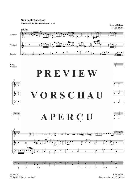 gallery: Nun danket alle Gott - Concerto a 6, , (mixed ensemble SSB, 2x violin, bassoon and BC)