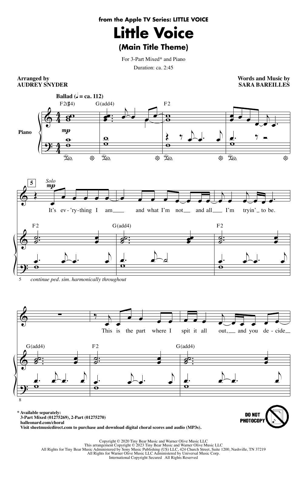 Produktbild zu: Little Voice - Main Title Theme (arr. Audrey Snyder)
