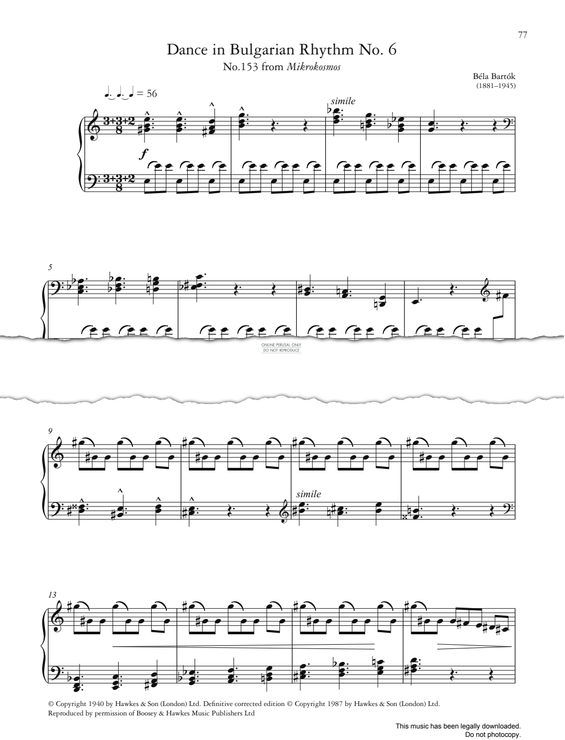 Produktgalerie: Seite 1 von 1 Dance in Bulgarian Rhythm No. 6 (No. 153 from Mikrokosmos), Bela Bartok, Klavier