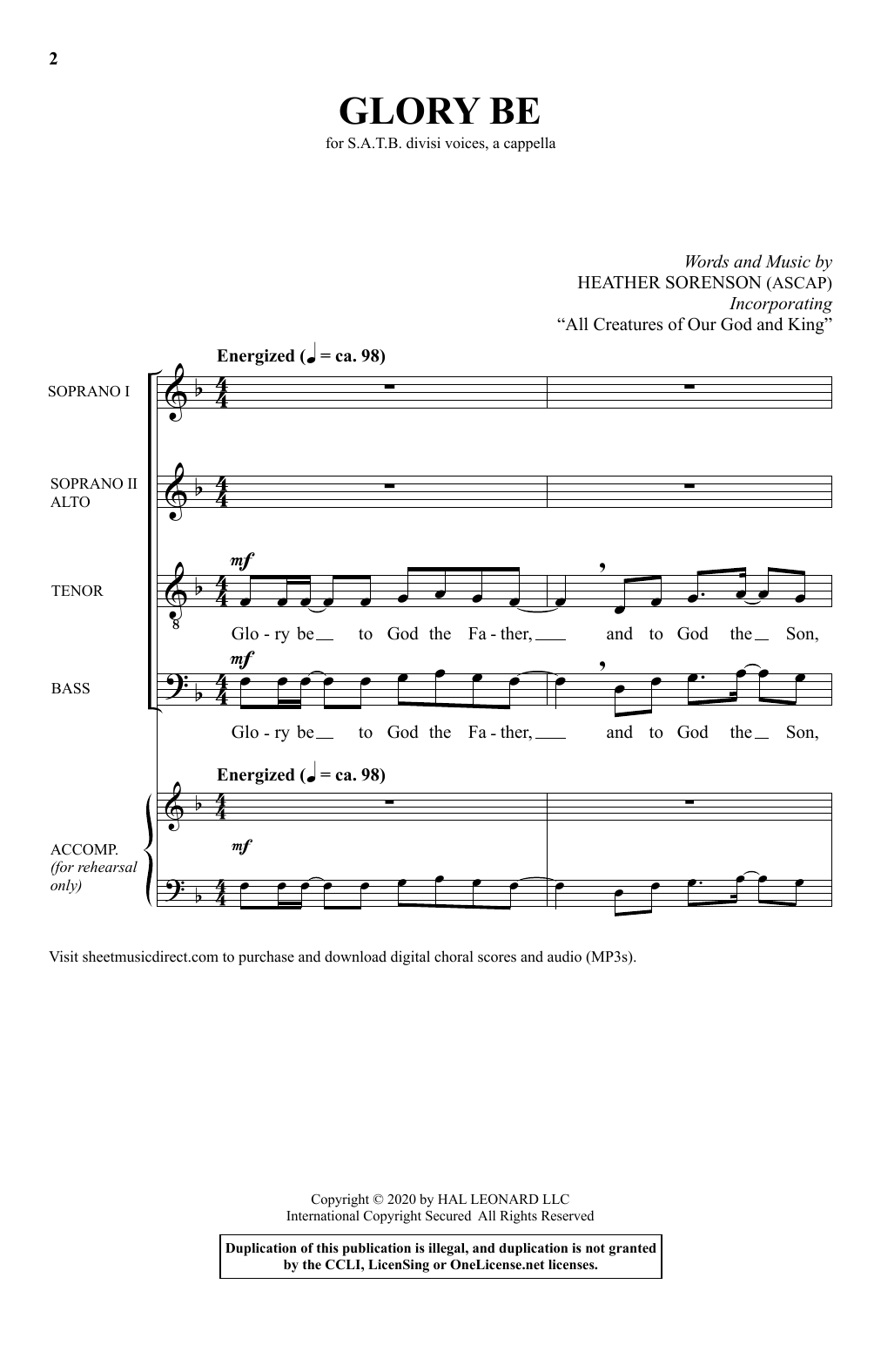Produktbild zu: Glory Be (with "All Creatures of Our God and King")