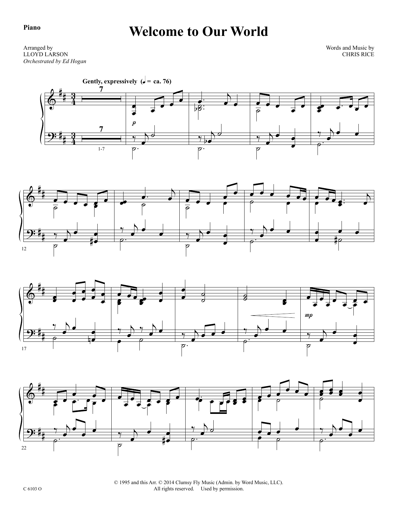 Product picture to: Welcome to Our World - Piano