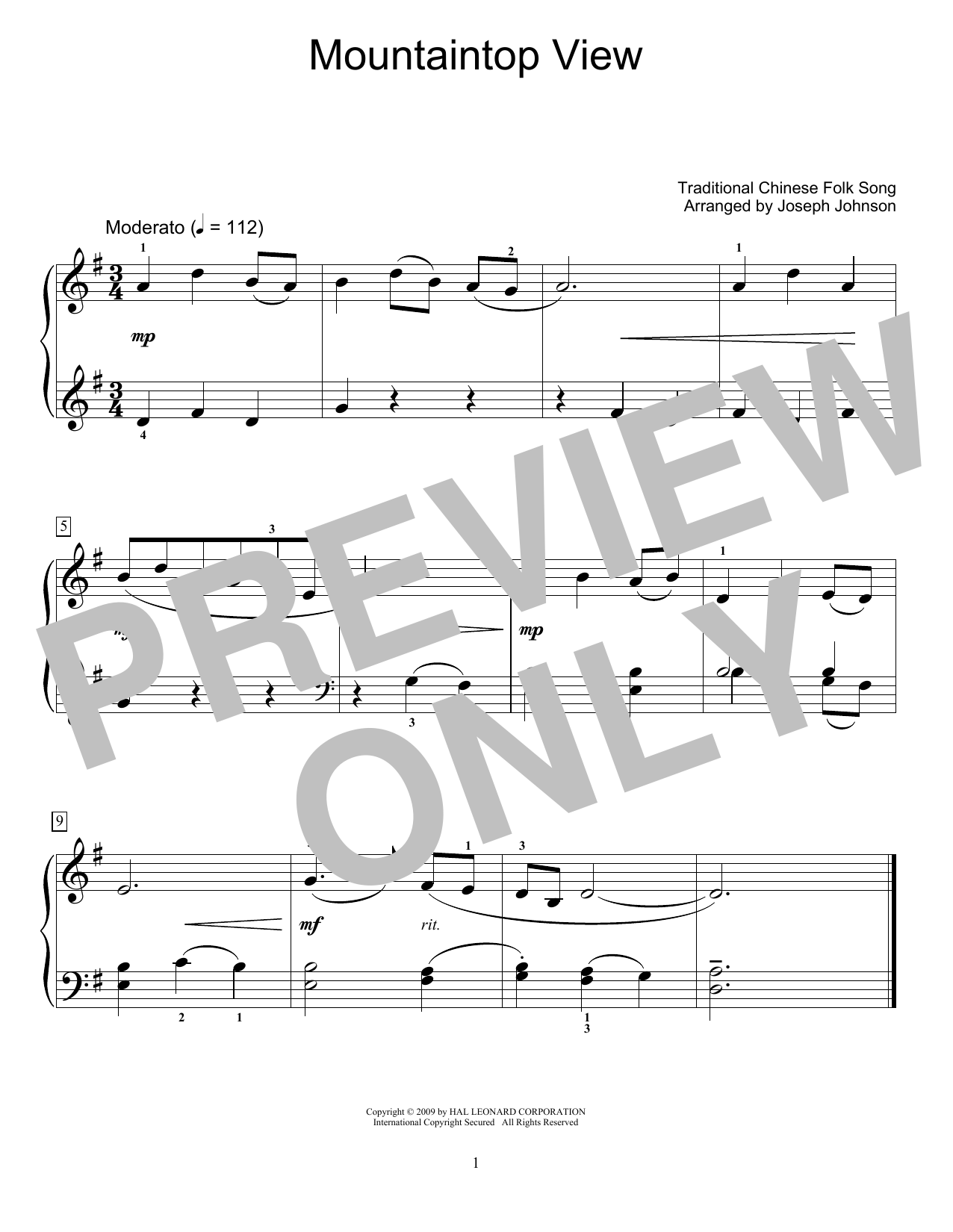 Product gallery: Page 1 of 1 Mountaintop View (arr. Joseph Johnson), Traditional Chinese Folk Song