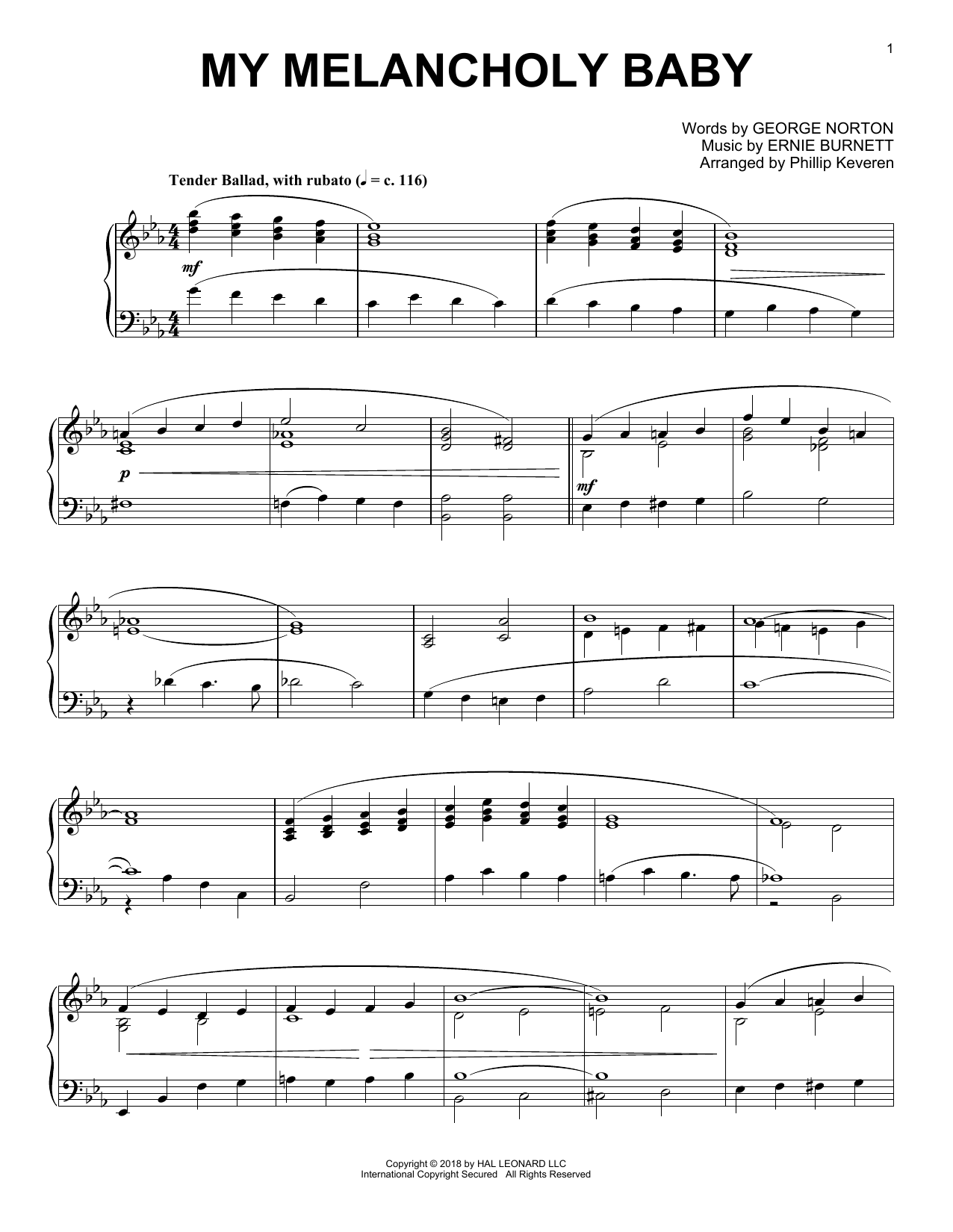 Product gallery: Page 1 of 1 My Melancholy Baby [Jazz version] (arr. Phillip Keveren), George A. Norton