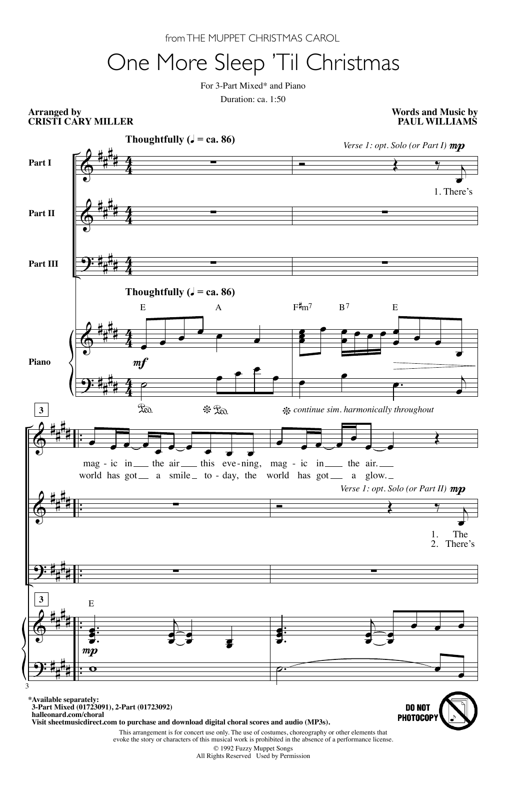 Produktbild zu: One More Sleep 'Til Christmas (from The Muppet Christmas Carol) (arr. Cristy Cary Miller)