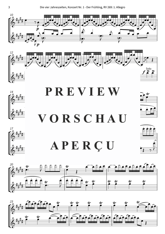 Produktgalerie: Seite 5 von 9 Die vier Jahreszeiten, Konzert Nr. 1 - Der Frühling - 1. Allegro, The Twiolins, (Duett 2x Violine)
