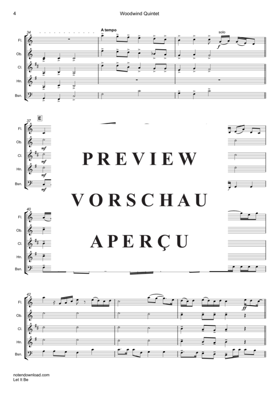Produktgalerie: Seite 5 von 19 Let It Be , Beatles, The, (Holzbläser Quintett)