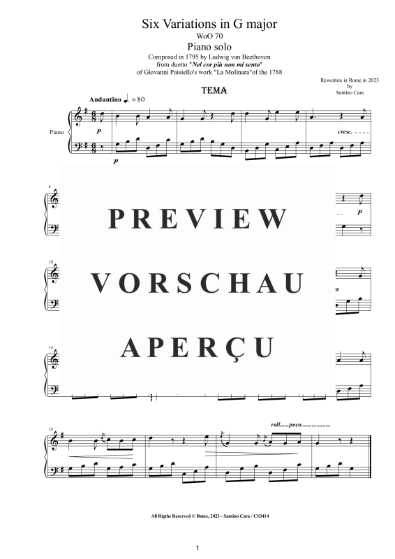 Produktgalerie: Seite 2 von 10 Six Variations in G major WoO 70 for Piano - From La Molinara, , Klavier Solo