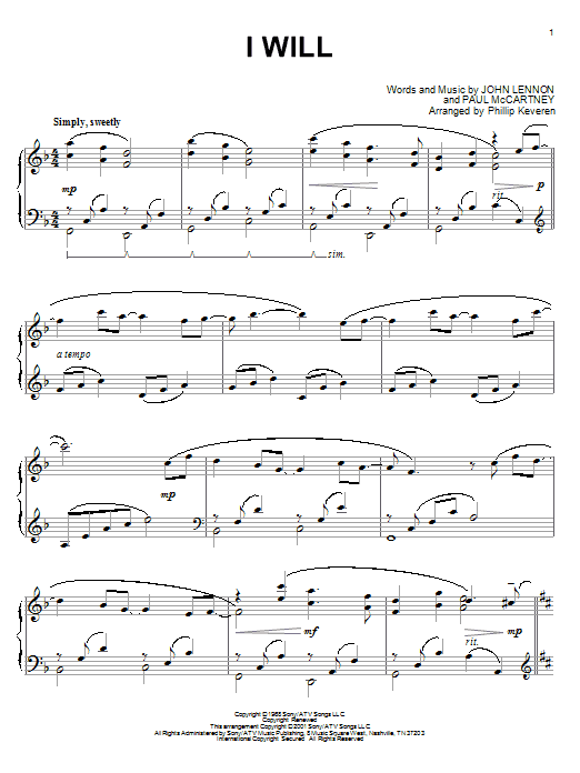 Product gallery: Page 1 of 1 I Will (arr. Phillip Keveren), The Beatles