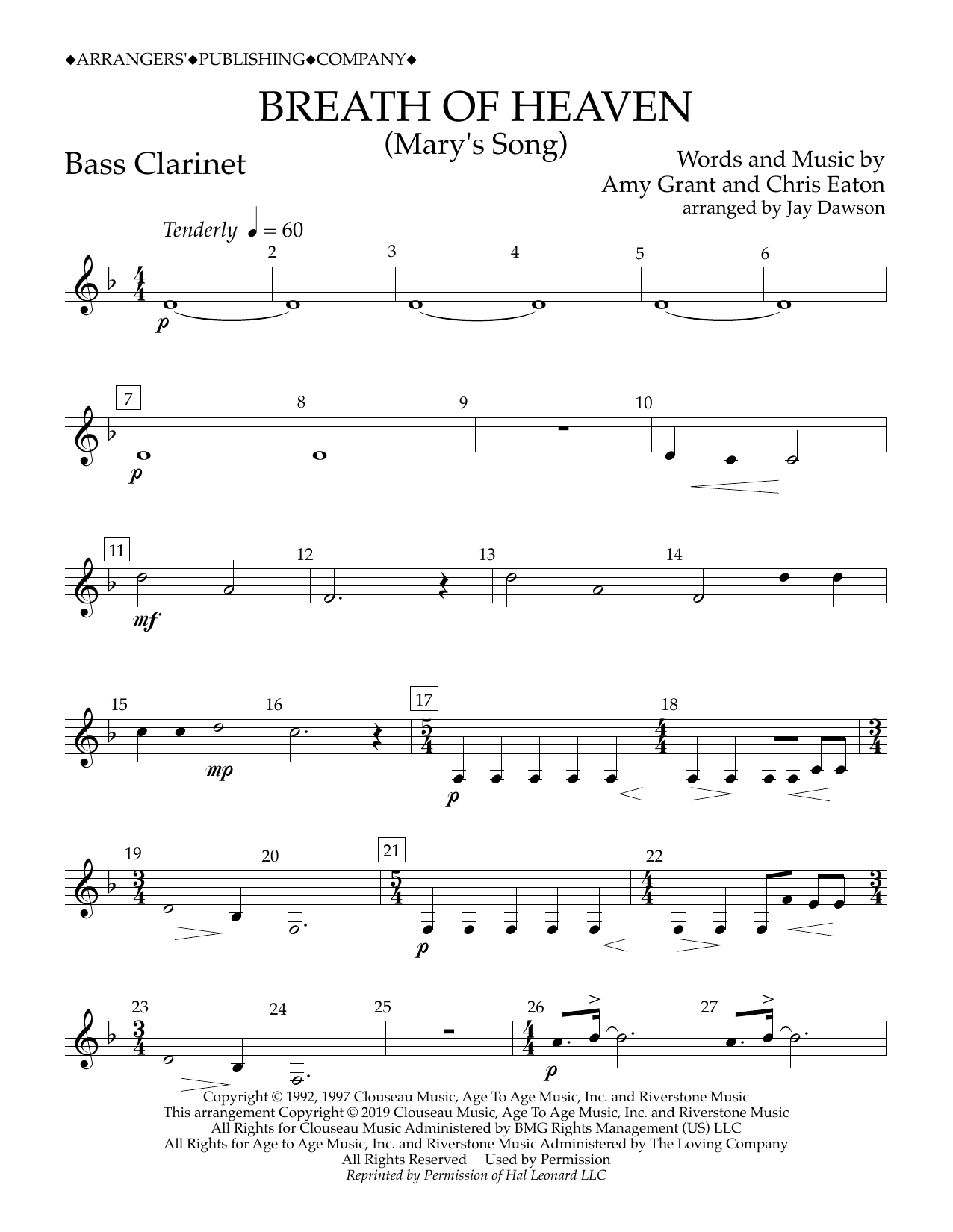 Product gallery: Page 1 of 1 Breath of Heaven (Mary's Song) (arr. Jay Dawson) - Bb Bass Clarinet, Amy Grant