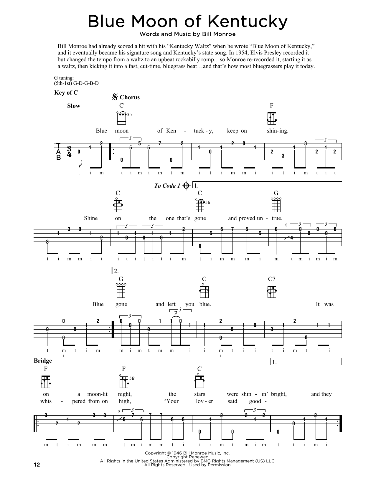 Product gallery: Page 1 of 1 Blue Moon Of Kentucky (arr. Fred Sokolow), Bill Monroe