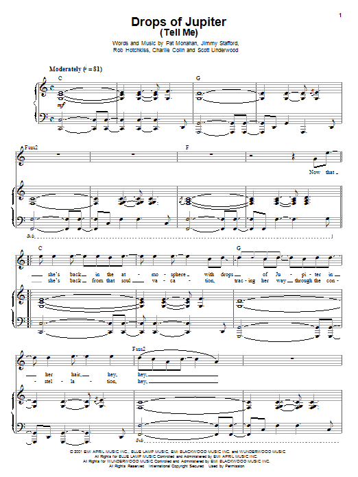 Produktgalerie: Seite 1 von 1 Drops Of Jupiter (Tell Me), Train, Gesang, Klavier