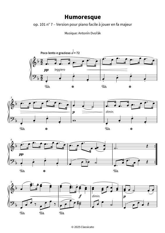 Produktgalerie: Seite 1 von 6 Humoresque - op. 101 n° 7 - Version pour piano facile à jouer en fa majeur, , Klavier Solo