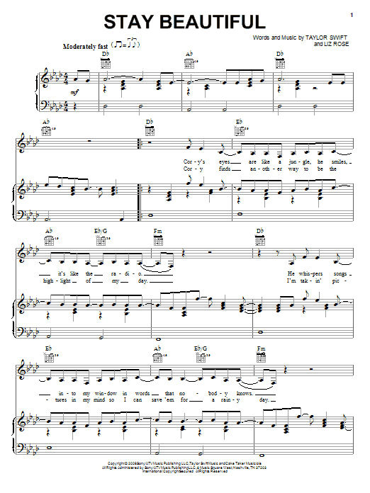 Produktgalerie: Seite 1 von 1 Stay Beautiful, Taylor Swift, Gesang, Gitarre, Klavier