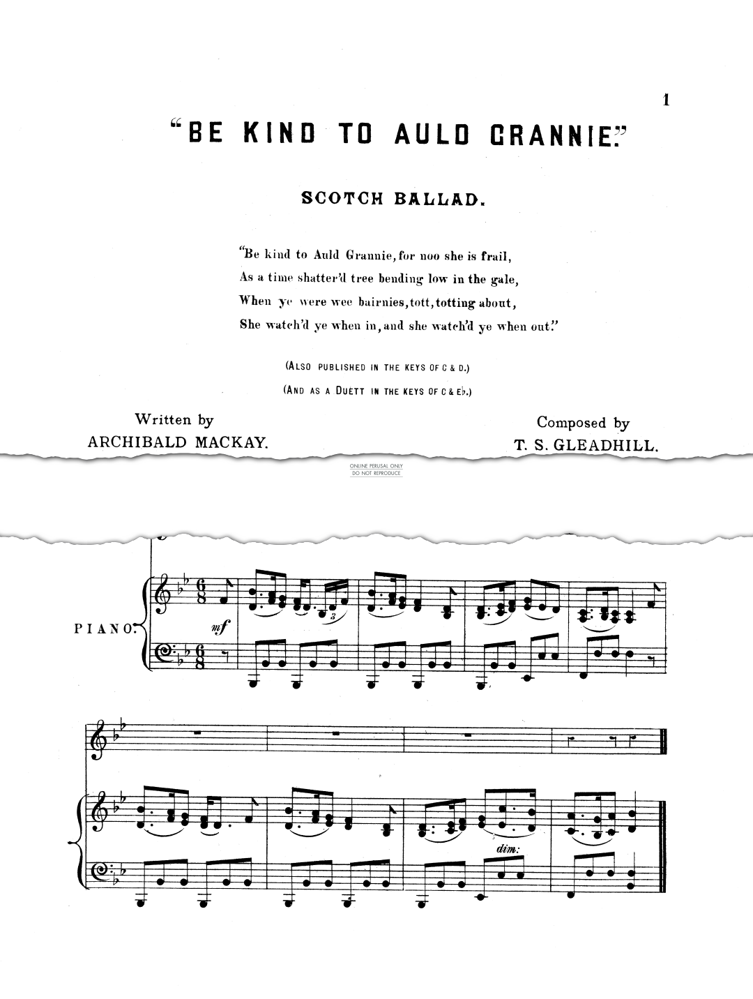 Produktgalerie: Seite 1 von 1 Be Kind To Auld Grannie, T. S. Gleadhill, Gesang, Klavier