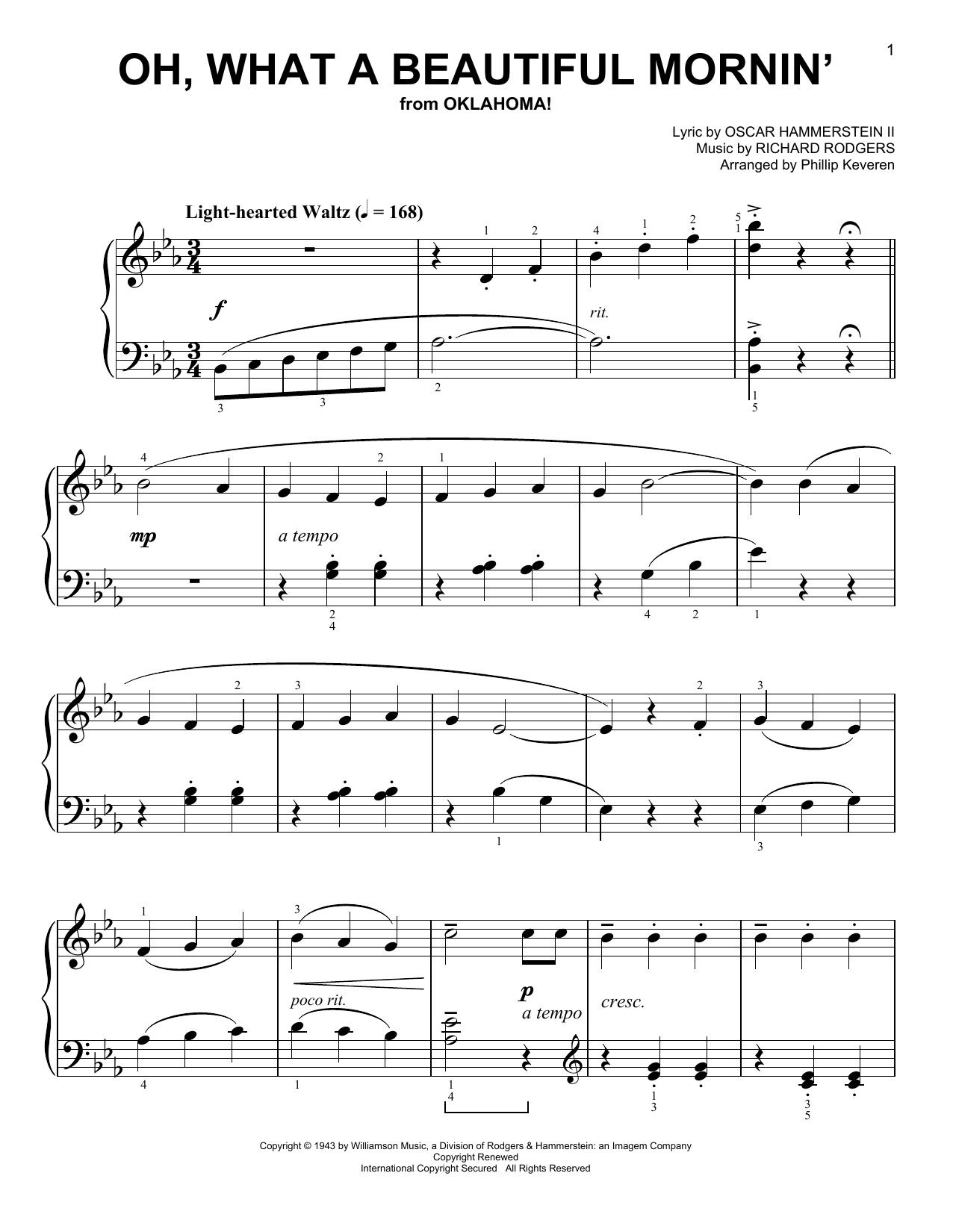 Produktbild zu: Oh, What A Beautiful Mornin' [Classical version] (from Oklahoma!) (arr. Phillip Keveren)