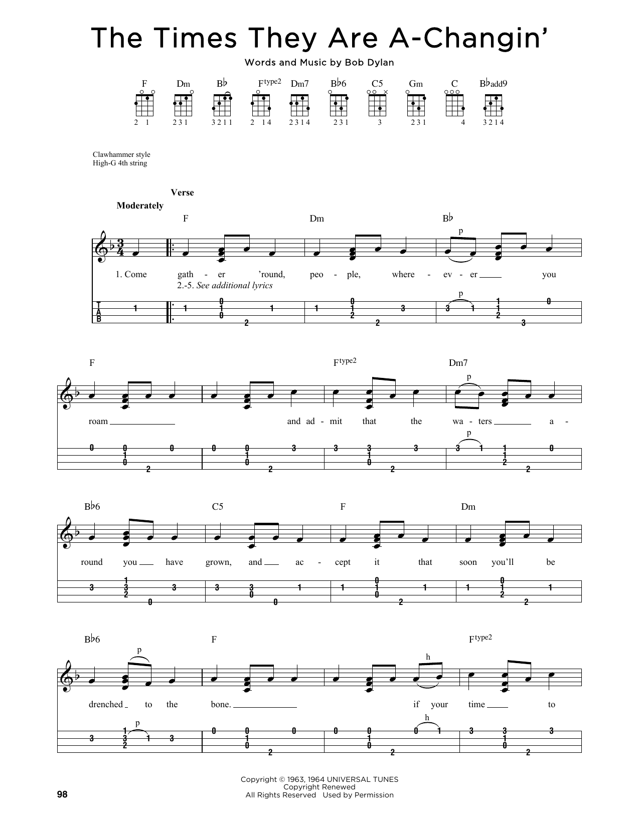 Product gallery: Page 1 of 1 The Times They Are A-Changin' (arr. Jim Schustedt), Bob Dylan