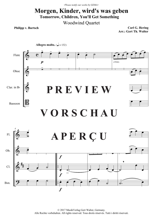 Produktgalerie: Seite 2 von 3 Morgen, Kinder, wird´s was geben , , (Holzbläser Quartett)