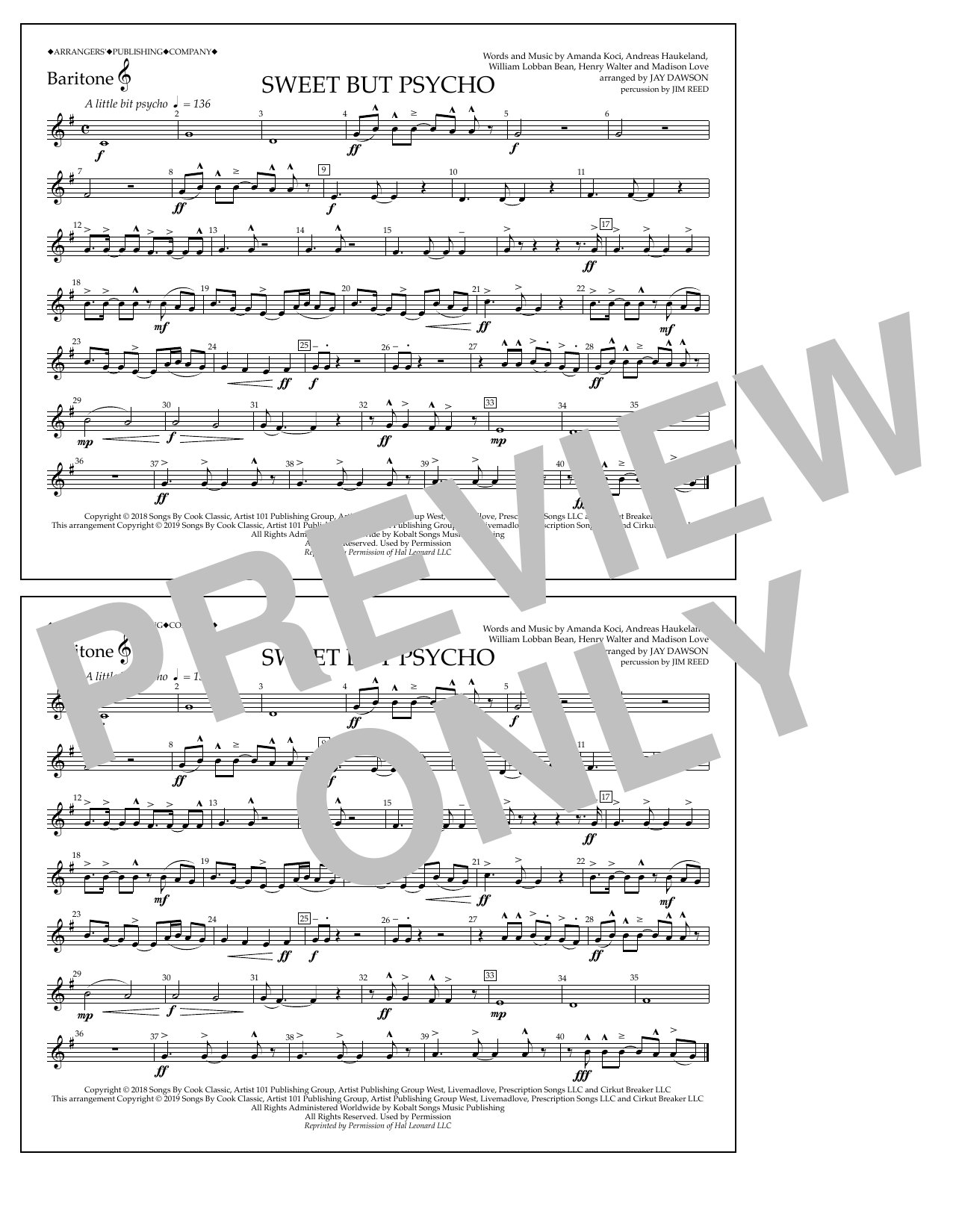 Produktbild zu: Sweet But Psycho (arr. Jay Dawson) - Baritone T.C.