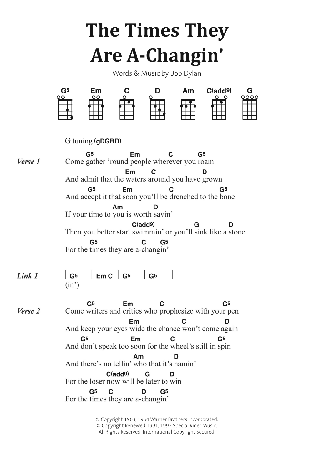 Produktgalerie: Seite 1 von 1 The Times They Are A-Changin', Bob Dylan, Gesang, Gitarre, Klavier