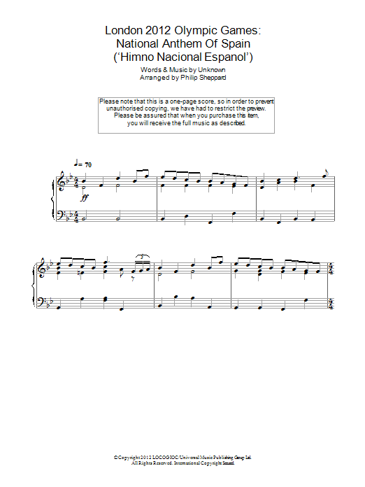 Product picture to: London 2012 Olympic Games: National Anthem Of Spain ('Himno Nacional Espanol')
