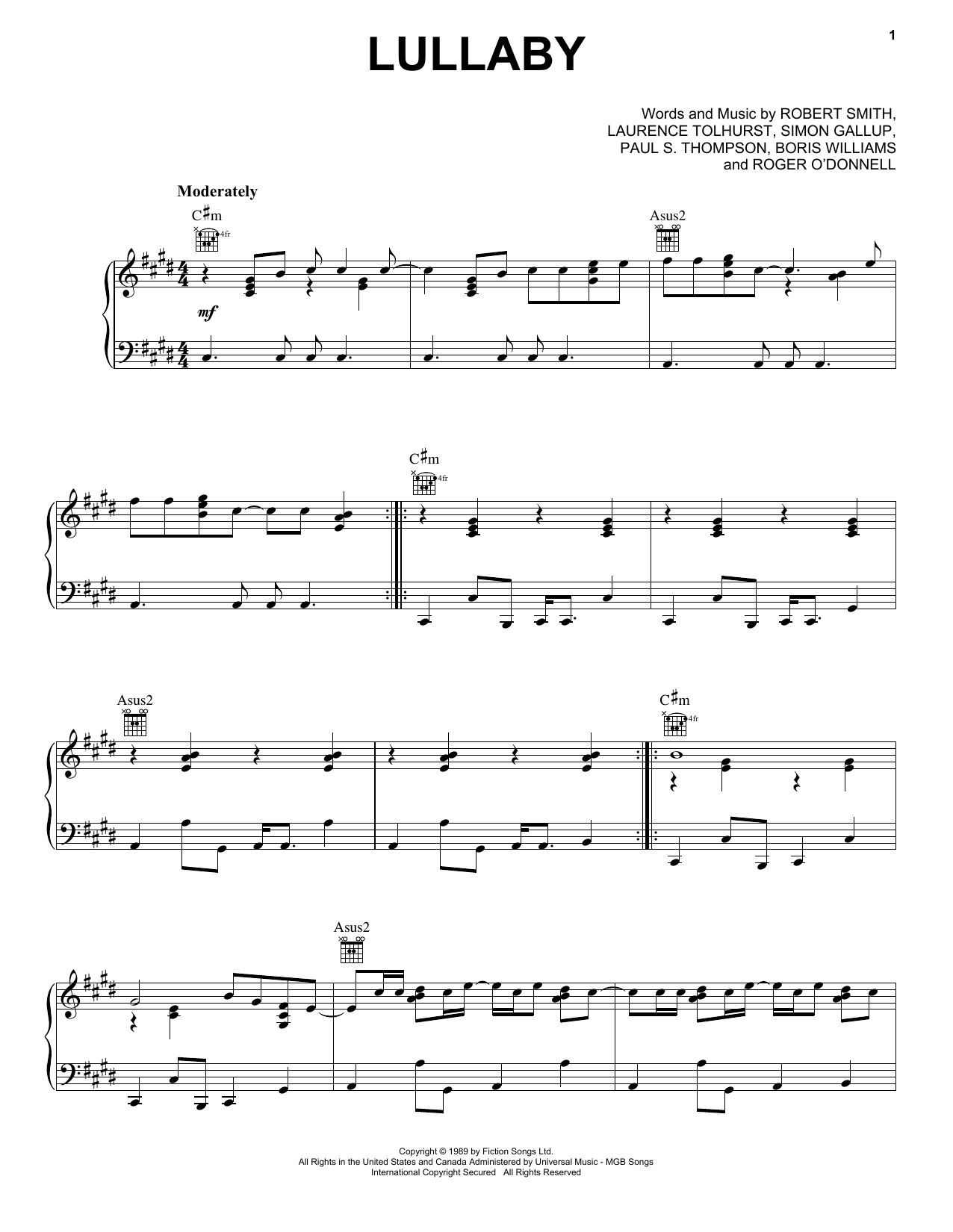 Produktgalerie: Seite 1 von 1 Lullaby, The Cure, Gesang, Gitarre, Klavier