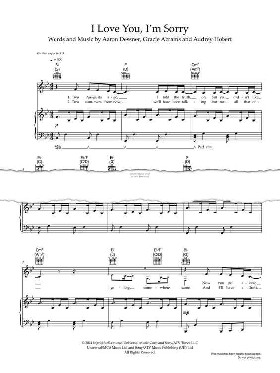 Produktgalerie: Seite 1 von 1 I Love You, I'm Sorry, Gracie Abrams, Gesang, Gitarre, Klavier