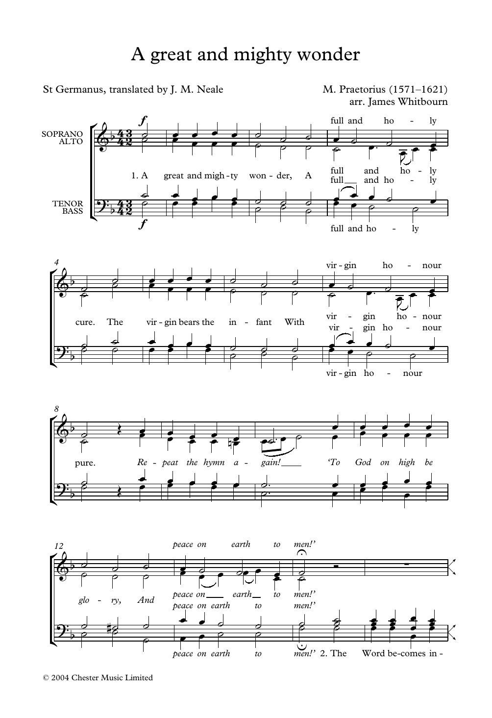 Product picture to: A Great and Mighty Wonder (arr. James Whitbourn)