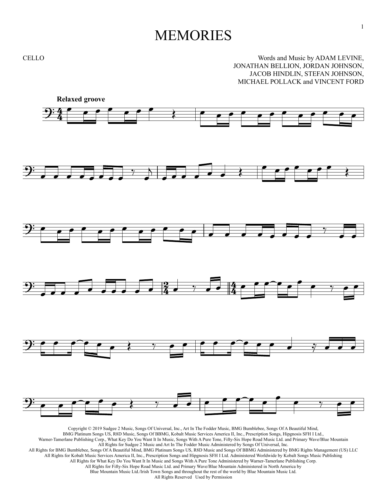 Produktgalerie: Seite 1 von 1 Memories, Maroon 5, Violoncello