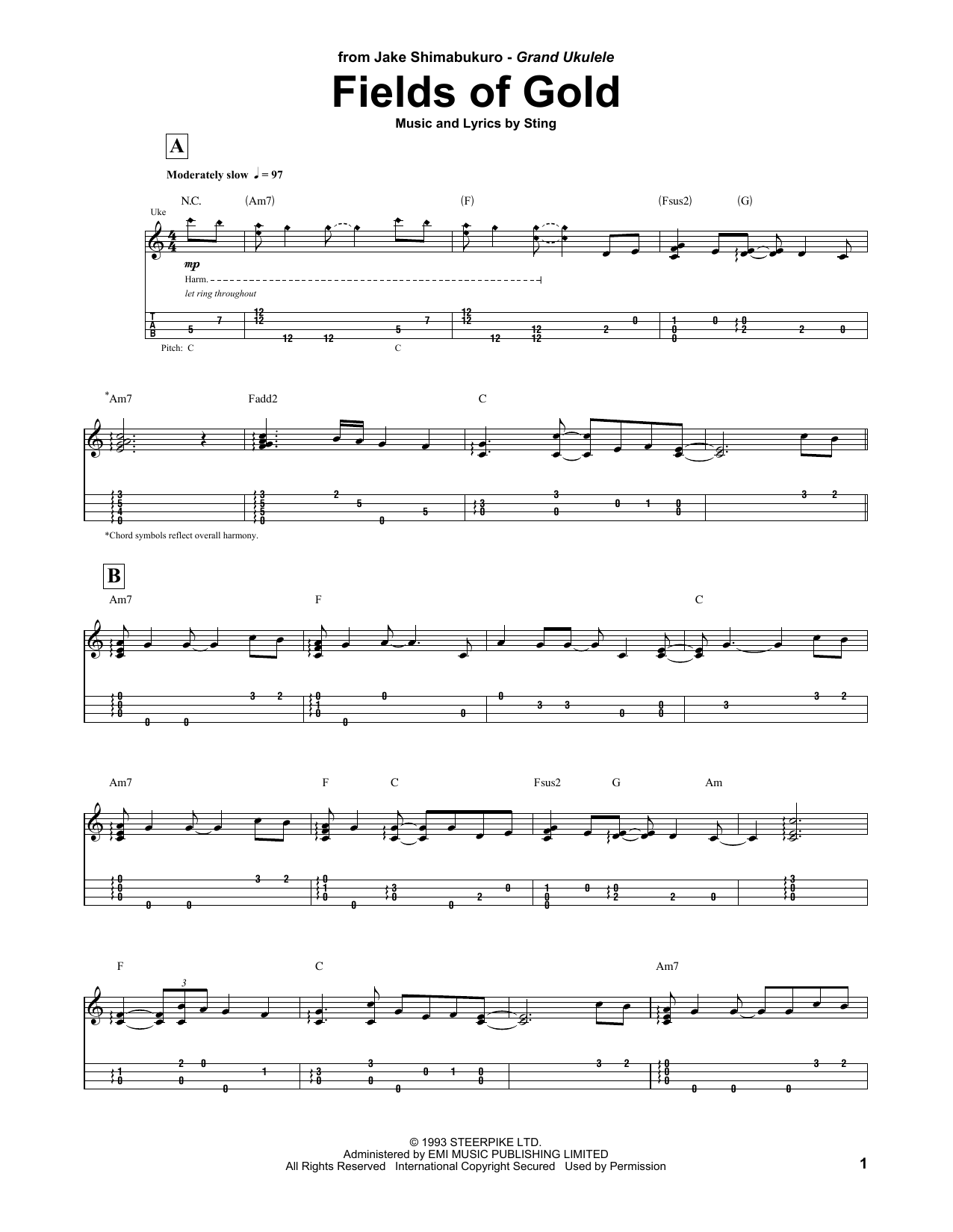 Product gallery: Page 1 of 1 Fields Of Gold (arr. Jake Shimabukuro), Sting