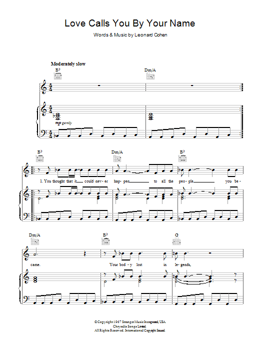 Produktgalerie: Seite 1 von 1 Love Calls You By Your Name, Leonard Cohen, Gesang, Gitarre, Klavier