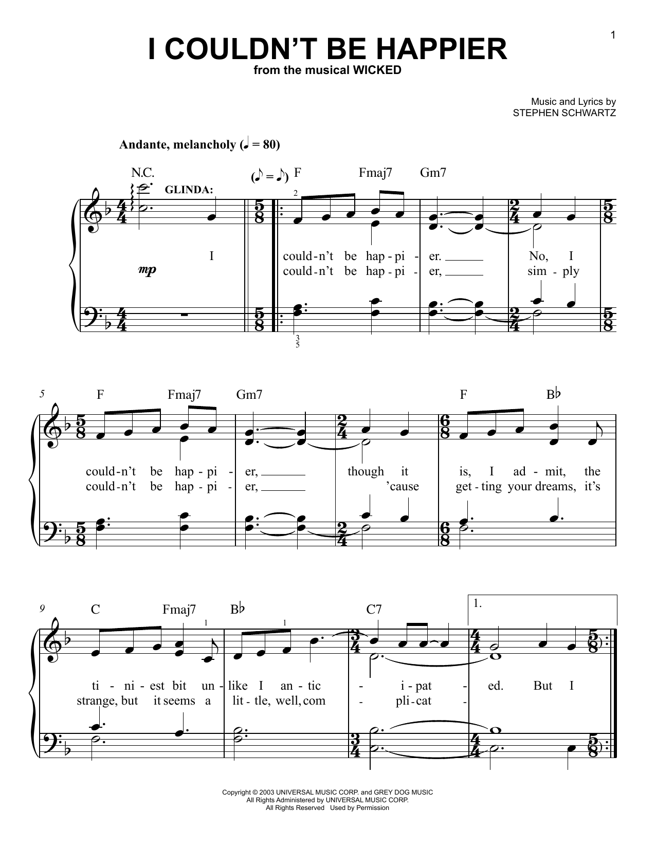 Produktgalerie: Seite 1 von 1 I Couldn't Be Happier (from Wicked: For Good), Stephen Schwartz, Klavier