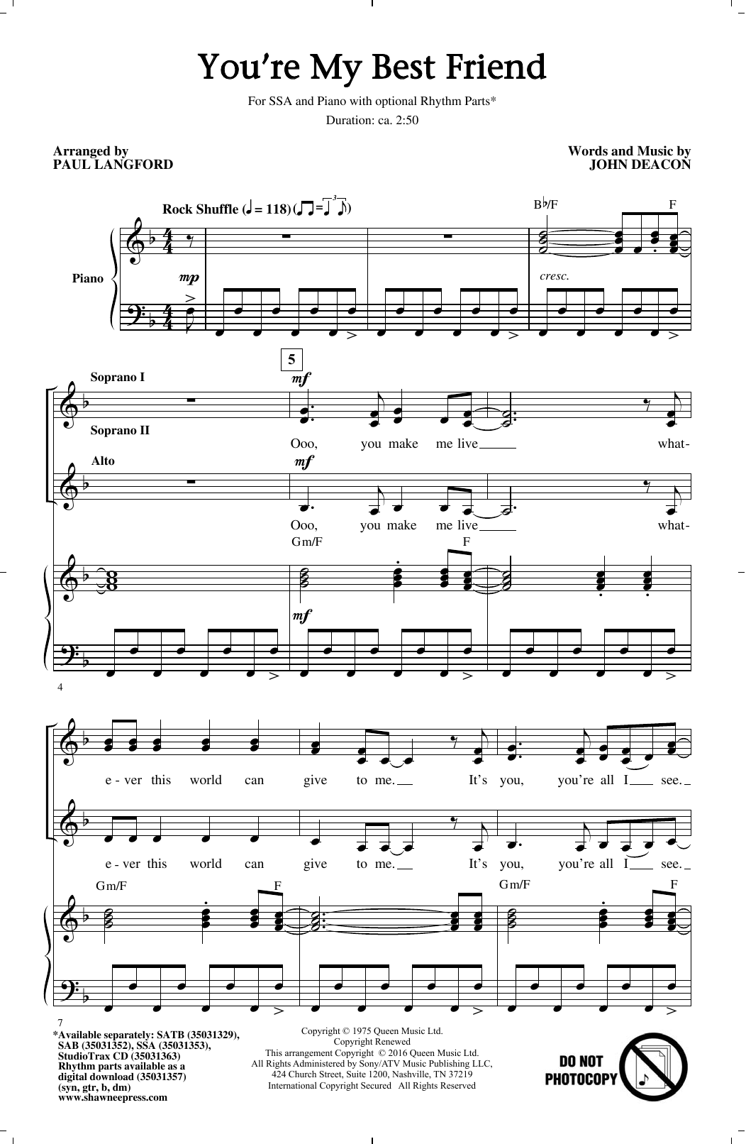 Produktgalerie: Seite 1 von 1 You're My Best Friend (arr. Paul Langford), Queen, Chor