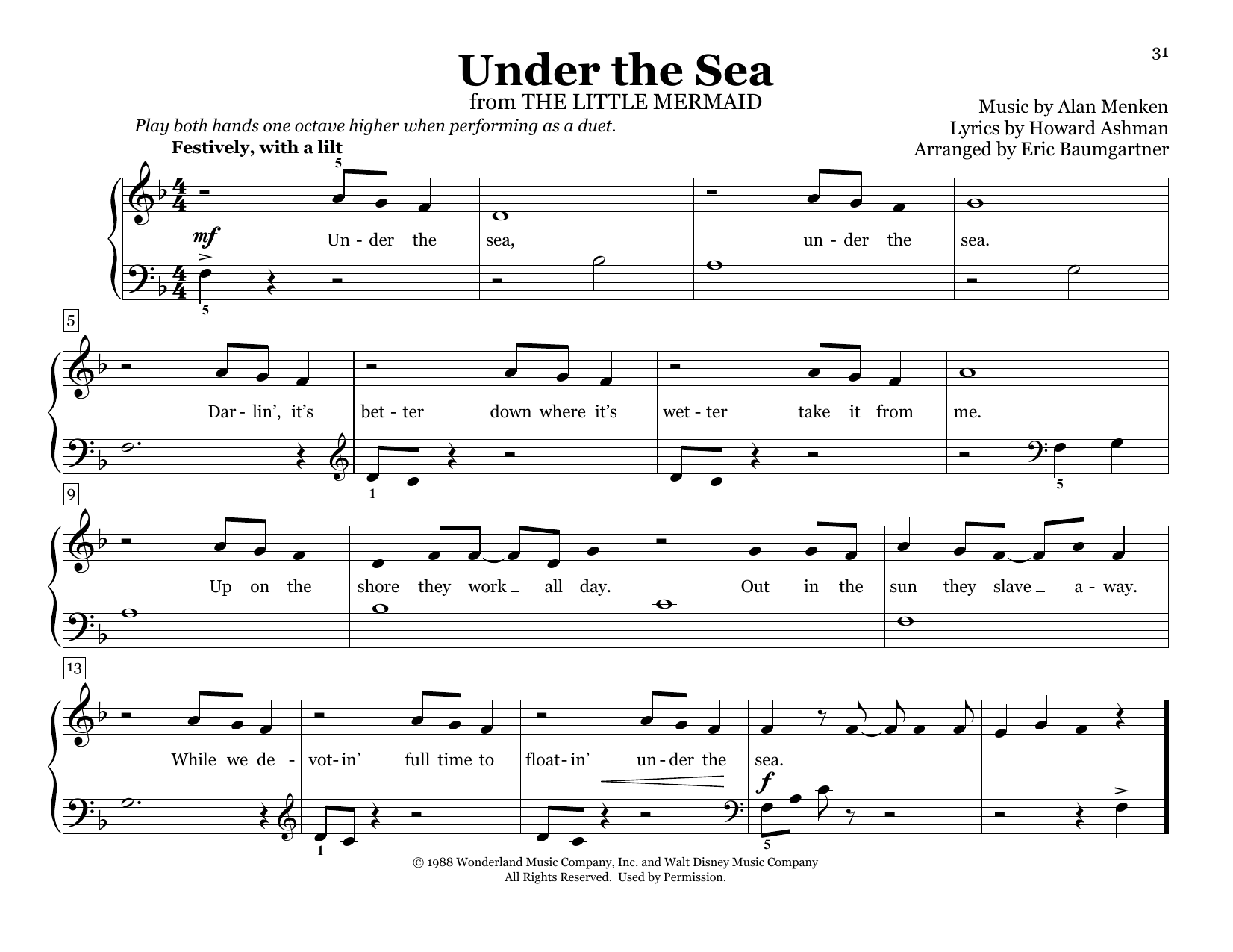 Product picture to: Under The Sea (from The Little Mermaid) (arr. Eric Baumgartner)