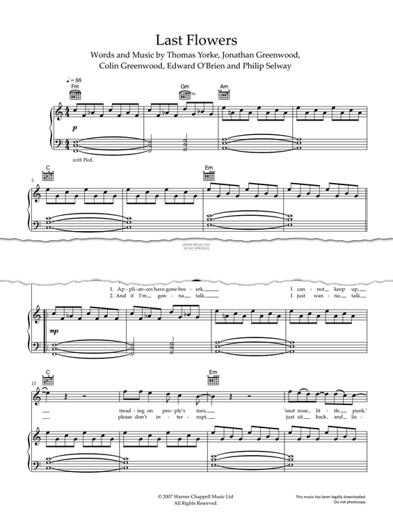 Produktgalerie: Seite 1 von 1 Last Flowers, Radiohead, Gesang, Gitarre, Klavier