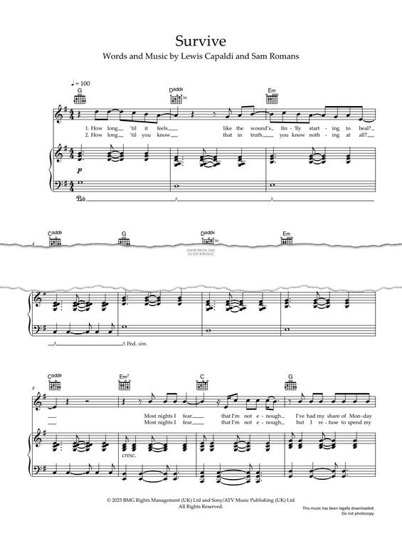 Produktgalerie: Seite 1 von 1 Survive, Lewis Capaldi, Gesang, Gitarre, Klavier