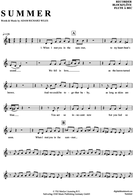 Product gallery: Page 1 of 4 Summer , Harris, Calvin, (recorder)