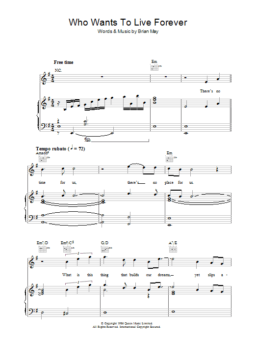 Produktgalerie: Seite 1 von 1 Who Wants To Live Forever?, Queen, Gesang, Gitarre, Klavier
