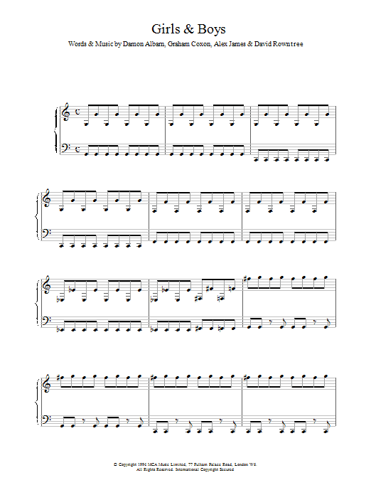 Produktgalerie: Seite 1 von 1 Girls And Boys, Blur, Gesang, Gitarre, Klavier
