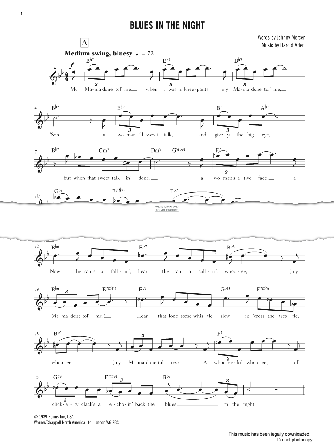Product gallery: Page 1 of 1 Blues In The Night, Harold Arlen