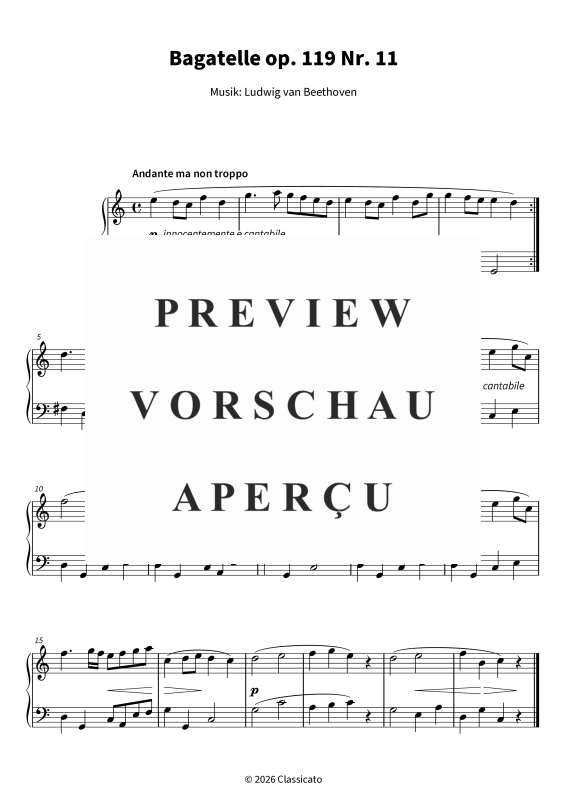 Produktgalerie: Seite 5 von 5 Bagatelle op. 119 Nr. 11 - in C-Dur (vereinfacht) - aus Elf neue Bagatellen, , Klavier Solo