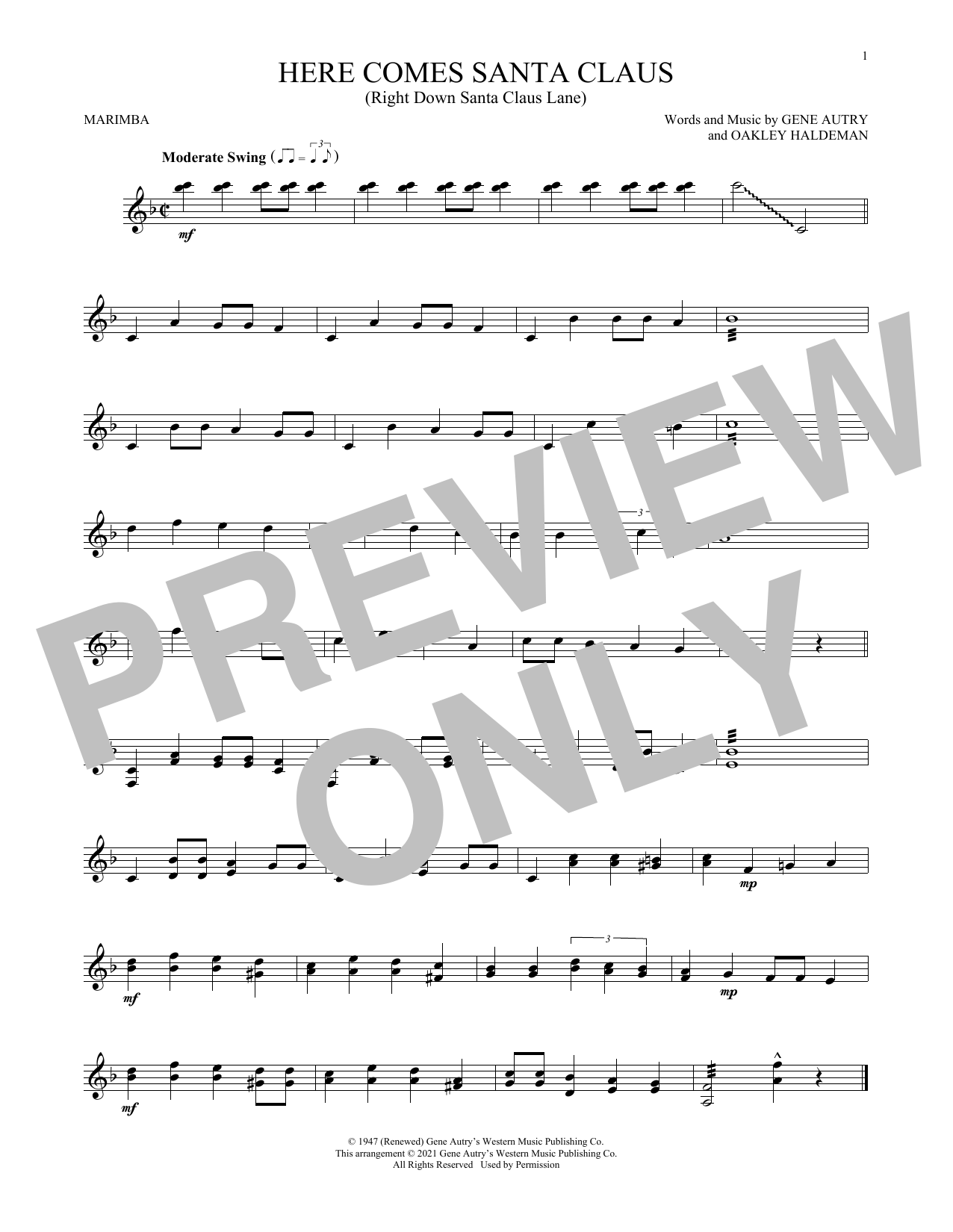 Produktgalerie: Seite 1 von 1 Here Comes Santa Claus (Right Down Santa Claus Lane), Gene Autry, Marimba