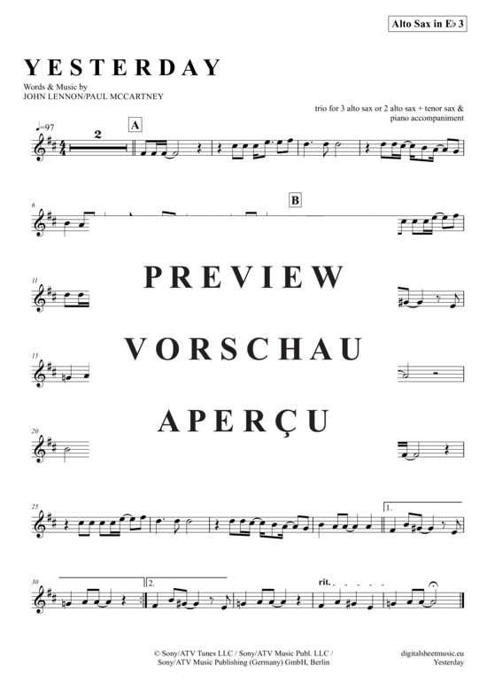 gallery: Yesterday (Saxophon Trio AAA(T) , Beatles, The,  + piano)