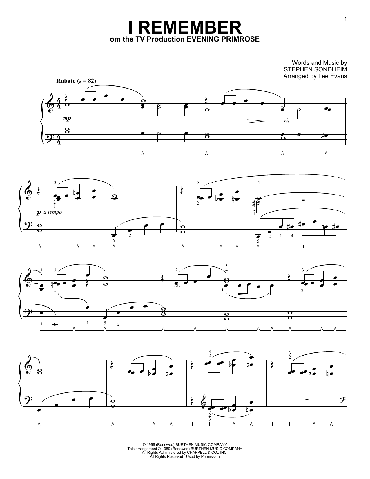 Produktbild zu: I Remember (from Evening Primrose) (arr. Lee Evans)