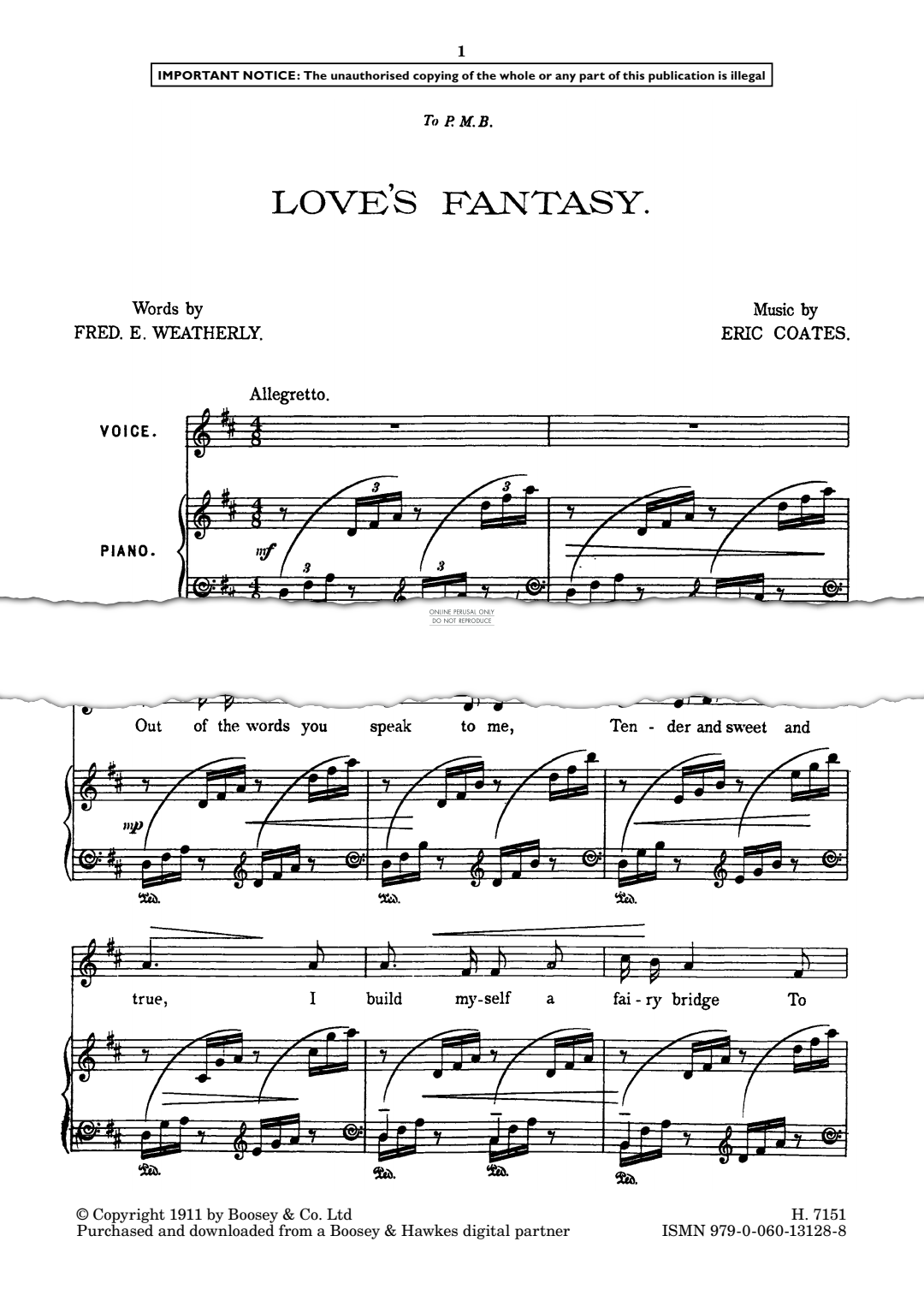 Produktgalerie: Seite 1 von 1 Love's Fantasy, Eric Coates, Gesang, Klavier