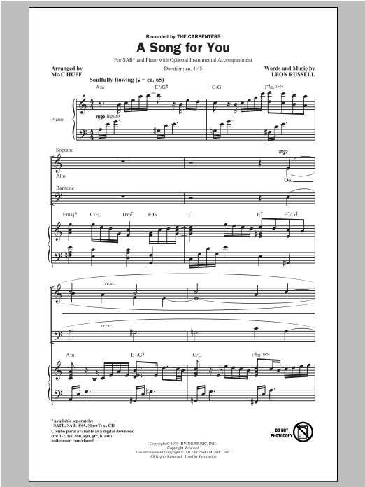Produktgalerie: Seite 1 von 1 A Song For You (arr. Mac Huff), Carpenters, Chor