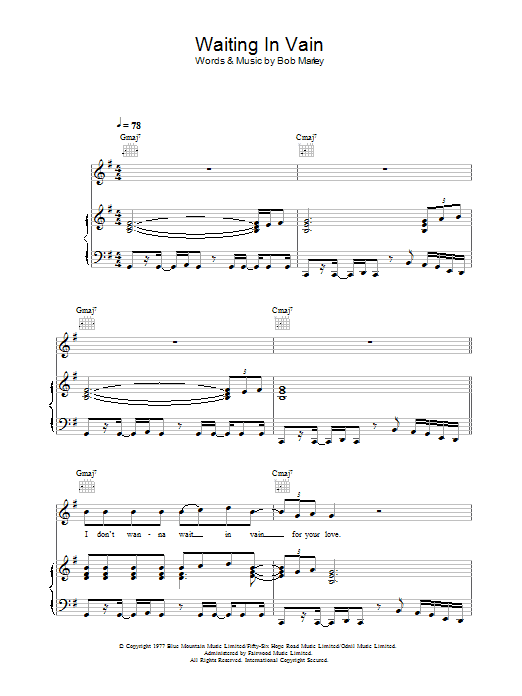 Produktgalerie: Seite 1 von 1 Waiting In Vain, Bob Marley, Gesang, Gitarre, Klavier