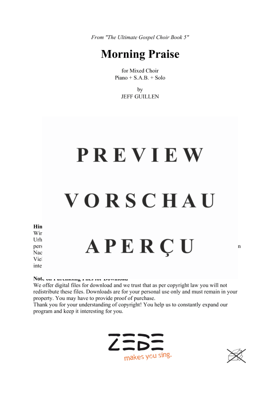 Produktgalerie: Seite 6 von 11 Morning Praise (Come, O Lord, Be With Me Today), , Gemischter Chor SAB, Sopran Solo und Klavier